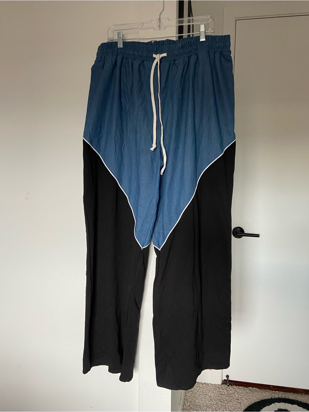 Women's Two-Tone Blue and Black Drawstring Pants